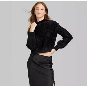 Wild Fable Turtleneck Sparkle Boxy Pullover Sweater - Black Women's L New